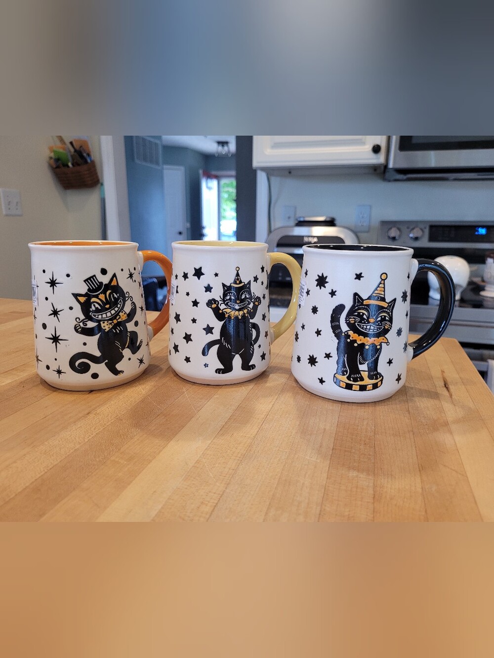 Eli & Ana Vintage Halloween Black Cat Ceramic Mug Set - Home Dining